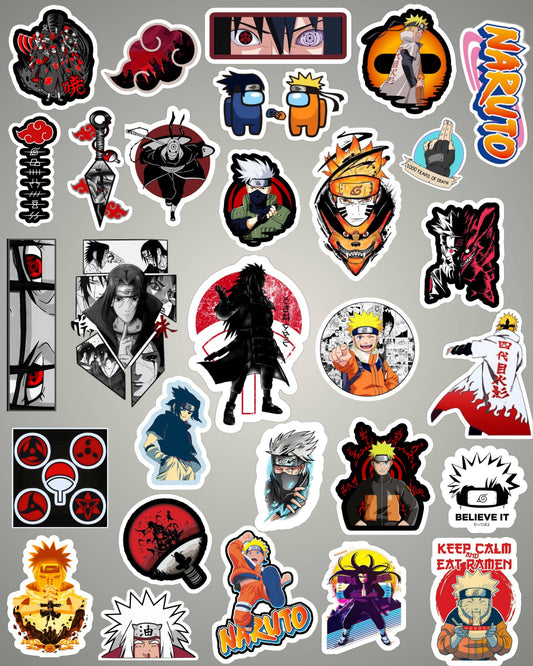 ZenStickersâ€šÃ„Ã´ Naruto-themed 30-sticker pack, showcasing vibrant designs of Uchiha and Akatsuki symbols, along with iconic characters like Naruto Uzumaki and Sasuke Uchiha in action poses. Perfect for anime fans, these durable stickers are ideal for personalizing laptops and gadgets with beloved elements from the Naruto universe.Zen Stickers