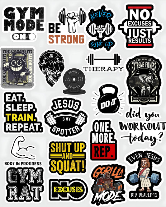 Fierce Fitness Frenzy - 20 Bold Motivational Laptop Stickers Pack